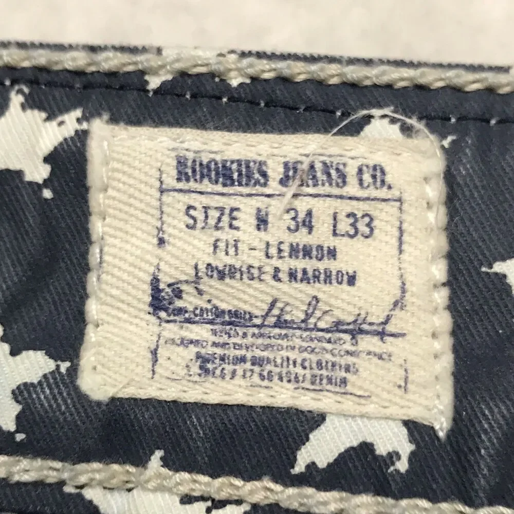 ROOKIES Lennon Jean Men 34x33 Low Rise Narrow Dark Whisker Wash Stretch